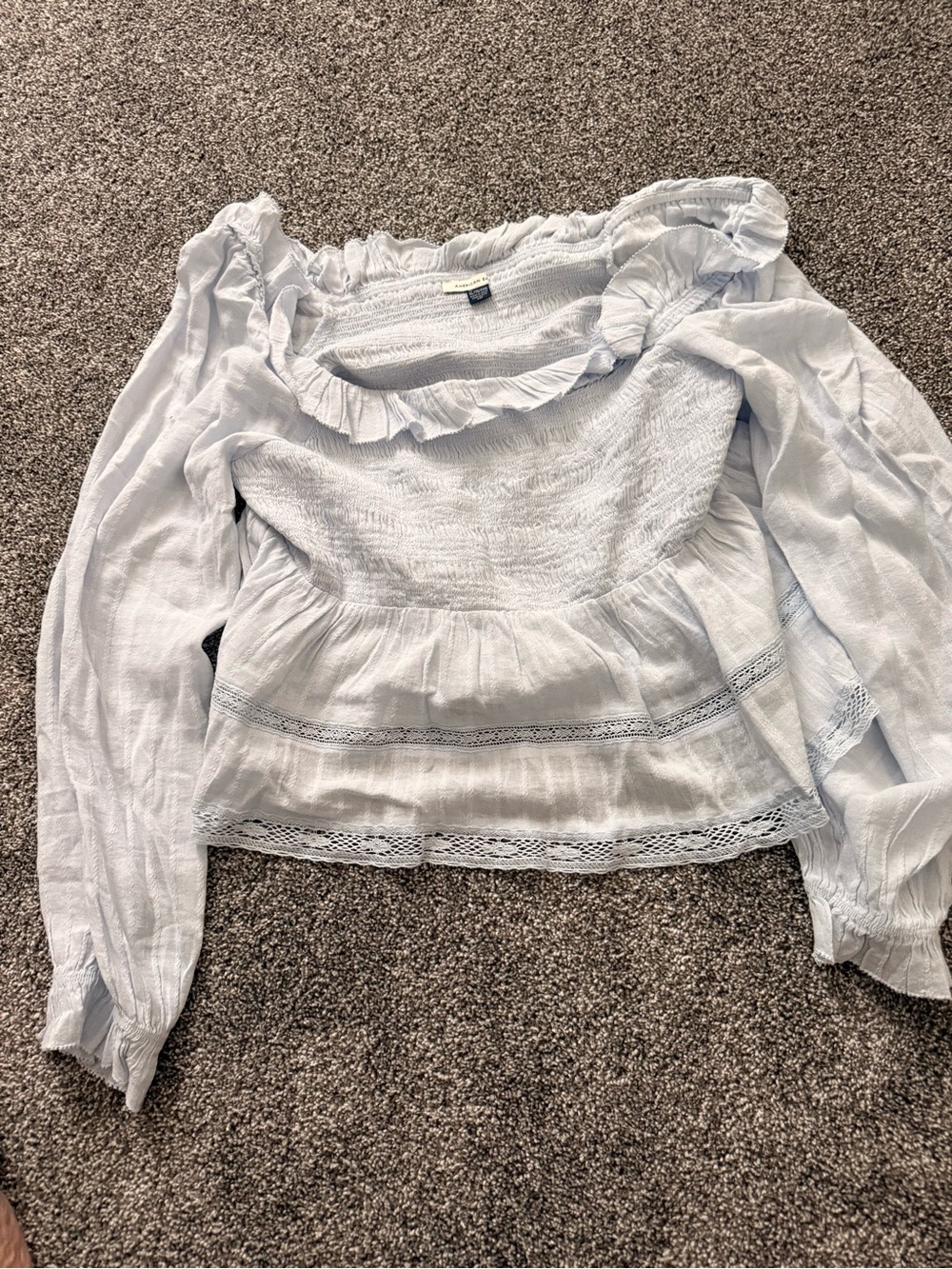 American Eagle Outfitters Soft Blue Ruffled Smocked Peasant Blouse